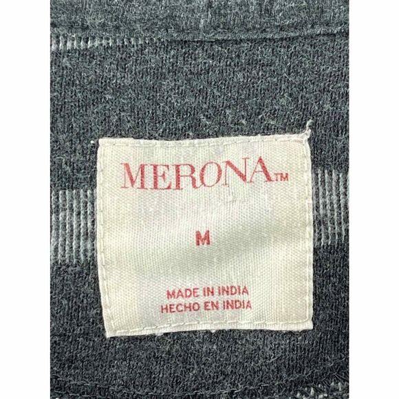 Merona Mens Henley Shirt Medium Gray Long Sleeve Striped Hiking Casual Pullover - Picture 6 of 8